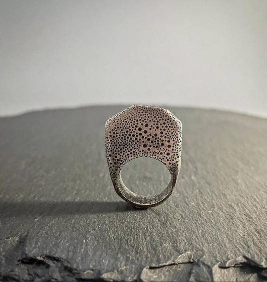 Oxidized silver brutalist ring