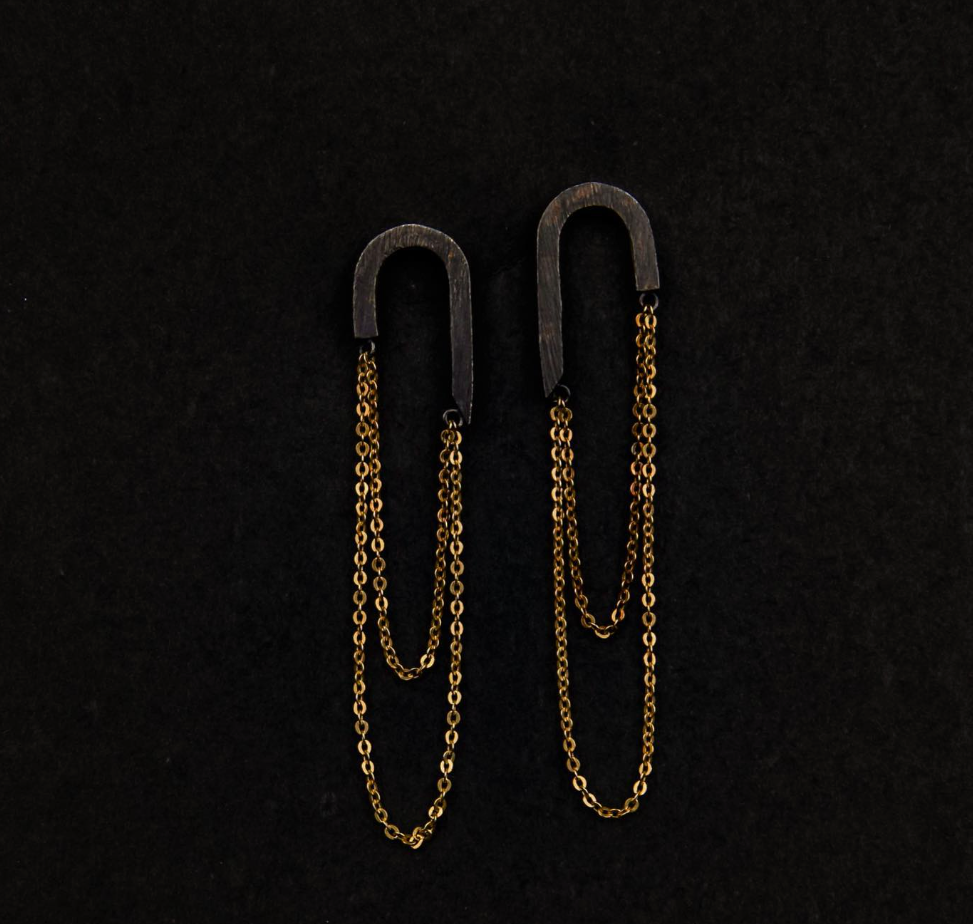 Oxidized silver and 18k gold horseshoe earrings