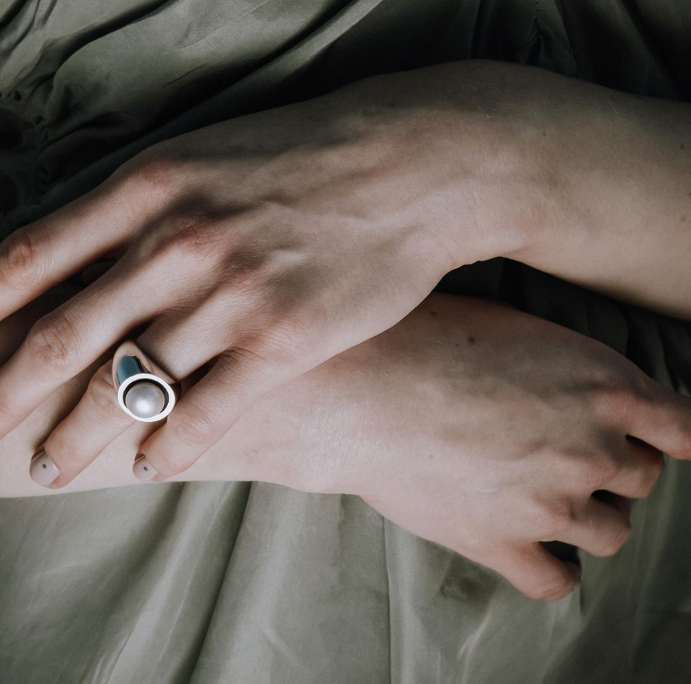 Sterling silver and white river pearl ring