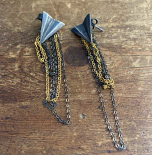 Oxidized silver triangle drop earrings