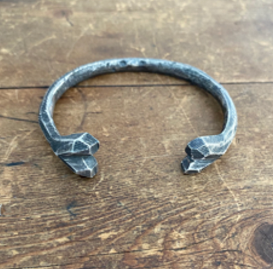 Oxidized silver heart cuff bracelet