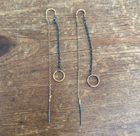 Oxidized silver and 18k gold threader earrings